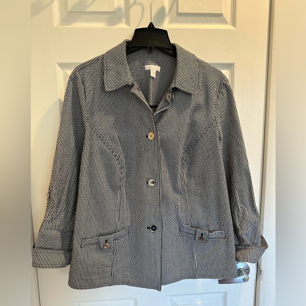 Charter Club Black and White Blazer with Collar Detail Jacket Size 2X